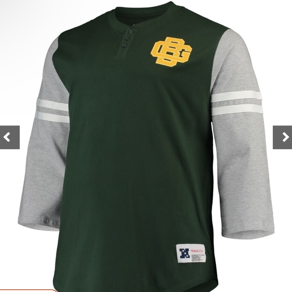 Green Bay Packers Mitchell & Ness Big & Tall Henley 3/4-Sleeve T-Shirt, NWT